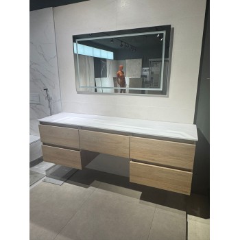MUEBLE BOX 160CM CANELA ENCIMERA BLANCA ESPEJO LED