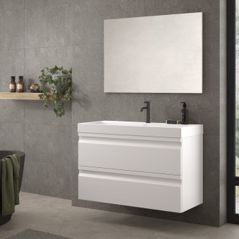 MUEBLE CUMBRE 80 BLANCO + LAVABO HE + ESPEJO LISO