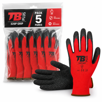 GUANTE POLIESTER ROJO REC.LATEX GRIP TALLA 9 5UDS