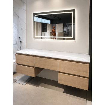 MUEBLE BOX 160CM CANELA ENCIMERA BLANCA ESPEJO LED